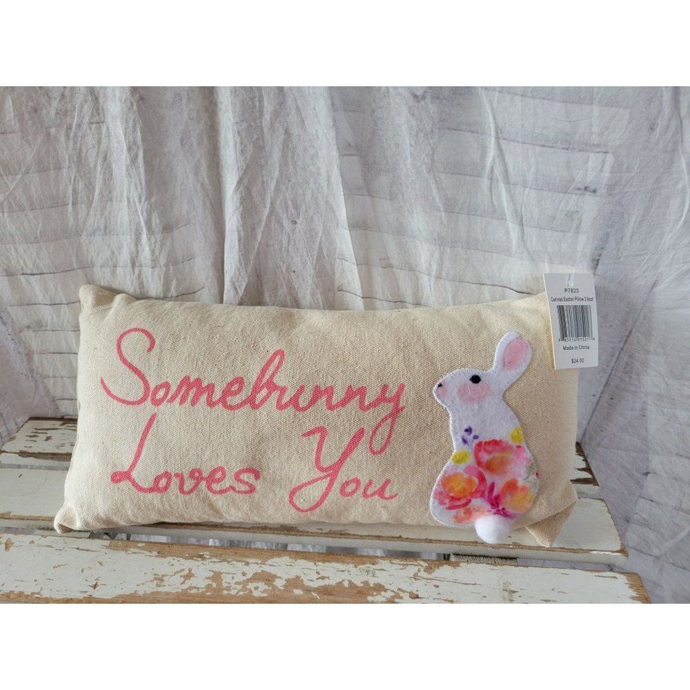 3d Easter shabby chic bunny pillow decor rabbit pink mini new